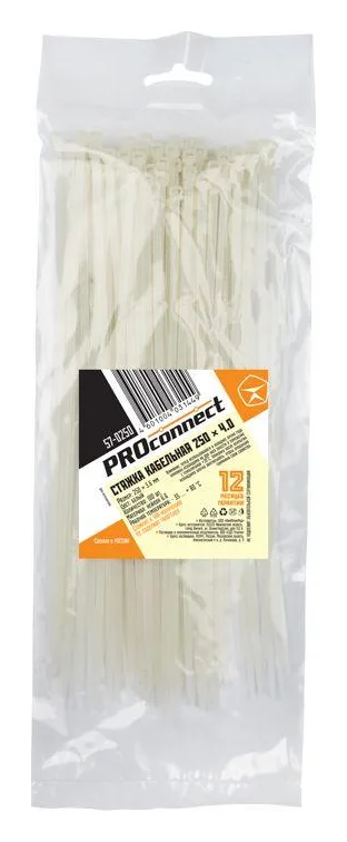 Хомут кабельный 3.6х250 нейл. бел. (уп.100шт) PROCONNECT 57-0250