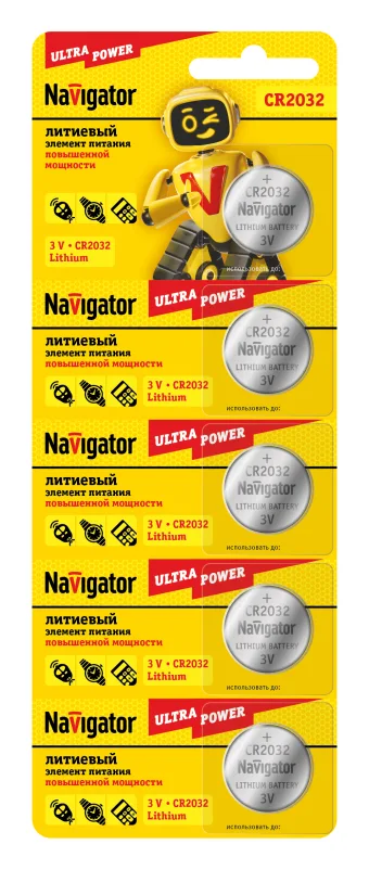 Элемент питания литиевый CR2032 94 765 NBT-CR2032-BP5 (блист.5шт) Navigator 94765