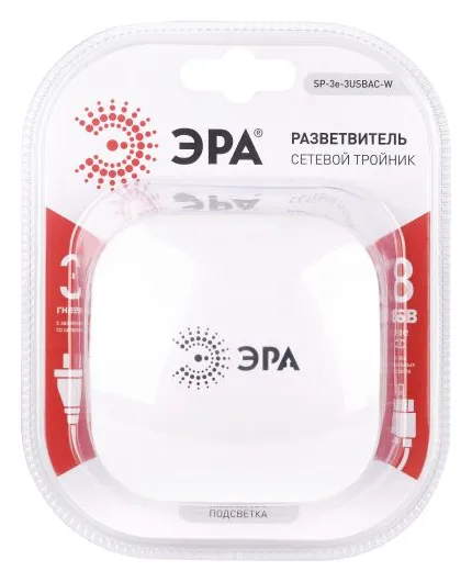 Разветвитель 3-м SP-3e-3USBAC-W + 3 USB A+C с заземл. со шторками 16А бел. Эра Б0069081