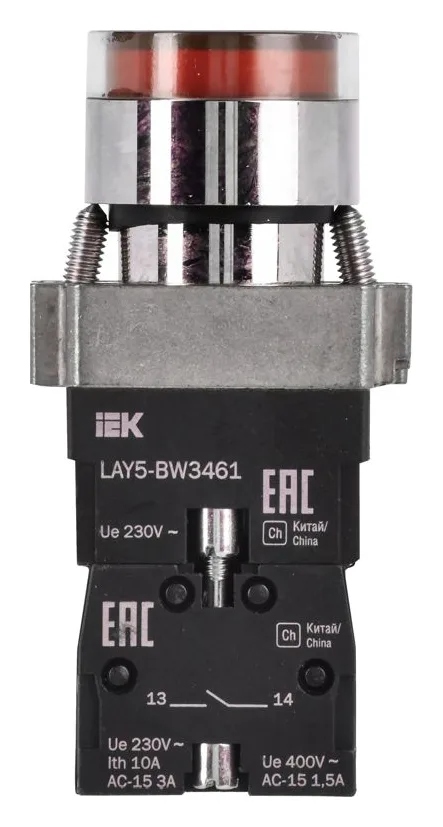 Кнопка LAY5-BW3461 1НО с подсветкой красн. KARAT IEK BBT50-BW-K04