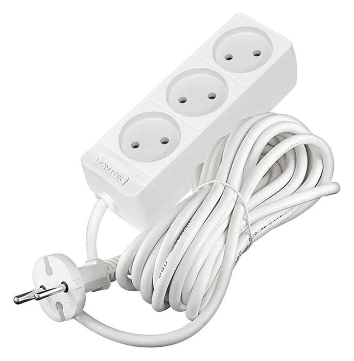 Удлинитель 3х5м без заземл. 10А IP20 2.2кВт ПВС 2х0.75 бел. DOMTOK 2372