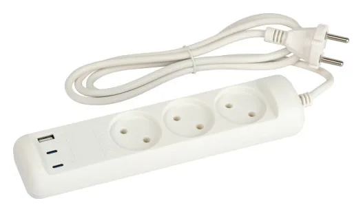 Удлинитель электрический U-3-1.5m-USB-W 3 розетки + 3xUSB A+C 1.5м 10А бел. Эра Б0069075