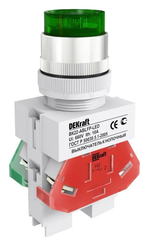 Выключатель кнопочный LED ABLFP ВК-22 d22мм 220В зел. DEKraft 25026DEK