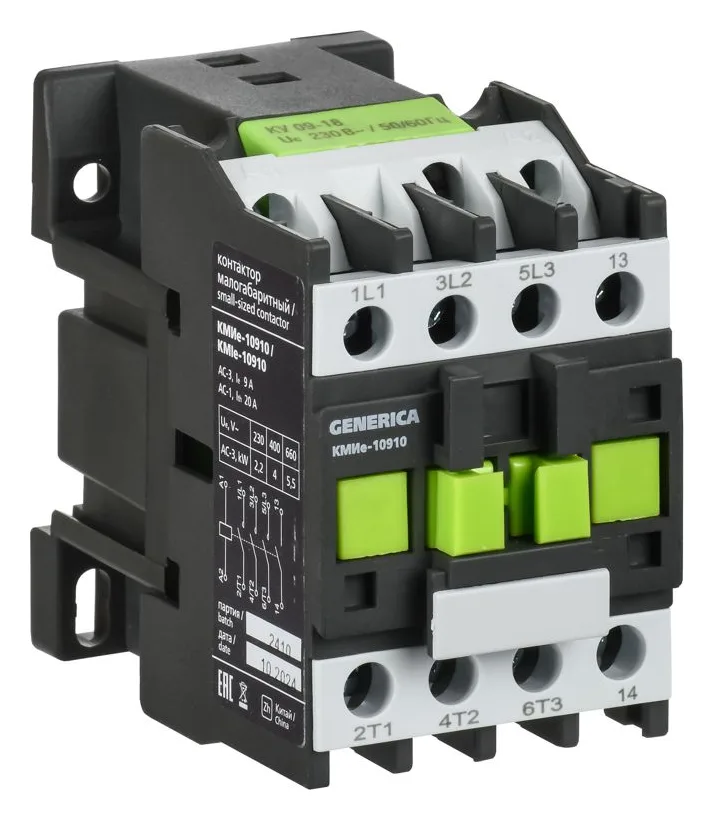Контактор КМИе-10910 9А 400В/АС3 1НО GENERICA KKME11-009-400-10