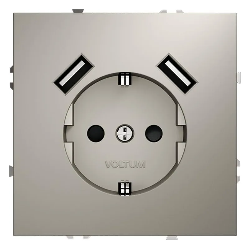 Розетка 1-м СП S70 16А с USB A+A с заземл. защ. шторки механизм кашемир Voltum VLS040403