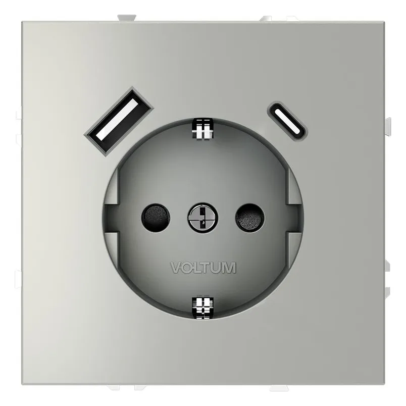 Розетка 1-м СП S70 16А с USB A+С с заземл. защ. шторки механизм сталь Voltum VLS040505