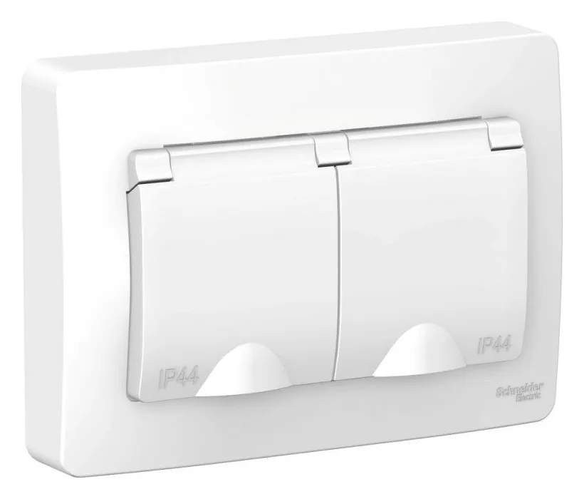 Розетка 2-м СП Blanca 16А IP44 250В с заземл. защ. шторки с крышкой бел. SE BLNRS441121