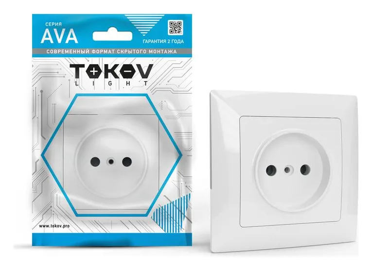 Розетка 1-м СП AVA 16А IP20 без заземл. без защ. шторок в сборе бел. TOKOV ELECTRIC TKL-AV-R1F-C01