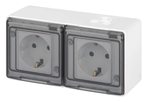 Розетка Эксперт 11-2503-01 2х2P+E гориз. IP55 16А-250В ОУ бел. Эра Б0063264