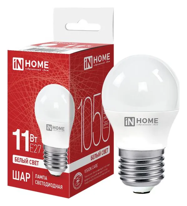 Лампа светодиодная LED-ШАР-VC 11Вт шар 4000К нейтр. бел. E27 1050лм 230В IN HOME 4690612020617