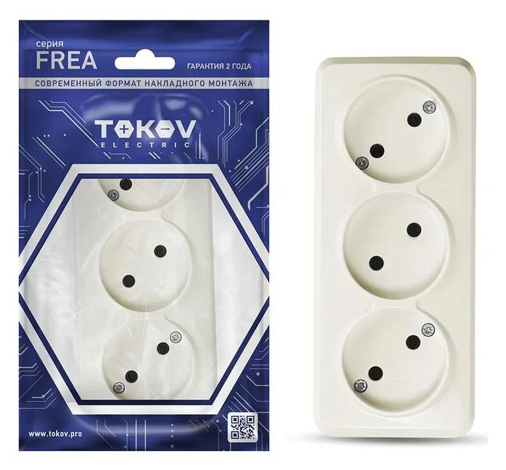 Розетка 3-м ОП Frea 16А IP20 250В без заземл. АБС-пластик беж. TOKOV ELECTRIC TKE-FR-R3-C02