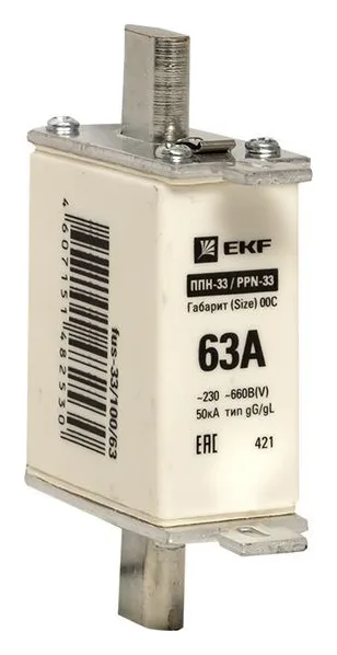 Вставка плавкая ППН-33 100/63А габарит 00C PROxima EKF fus-33/100/63