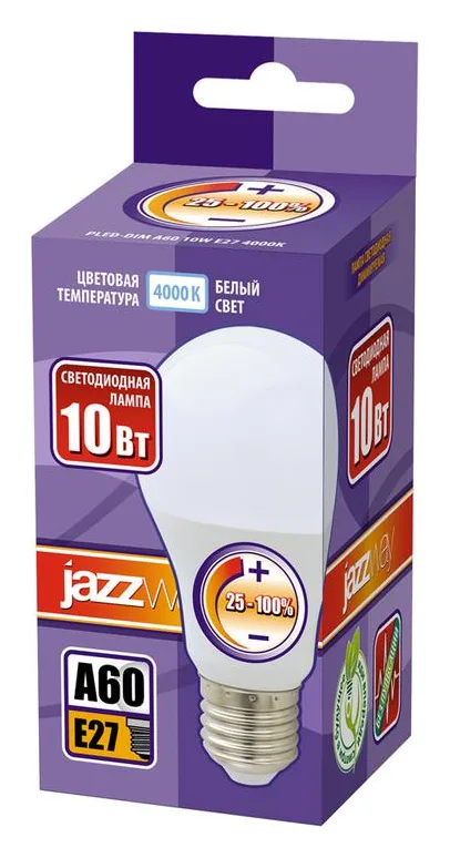 Лампа светодиодная PLED-DIM 10Вт A60 грушевидная 4000К нейтр. бел. E27 820лм 220-240В диммир. JazzWay 2859228