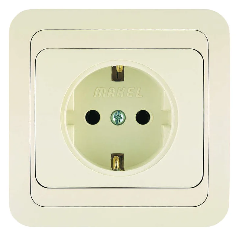 Розетка 1-м СП Mimoza 16А IP20 с заземл. керамика крем./крем. Makel 25008