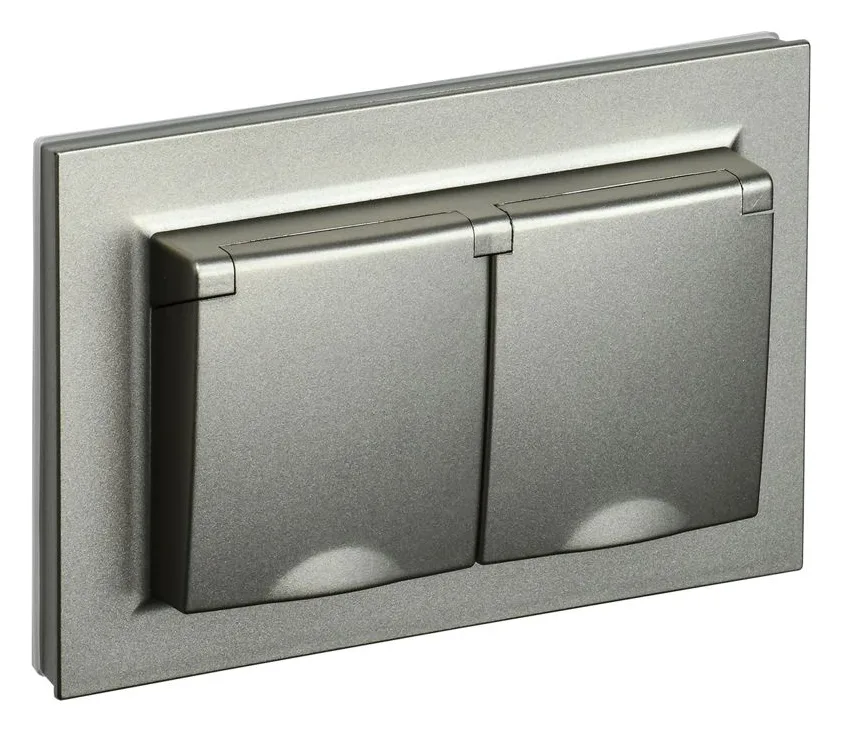 Розетка 2-м СП BRITE РСбш12-3-44-БрШ 16А в сборе IP44 с крышкой шампань IEK BR-R26-16-44-K37-F