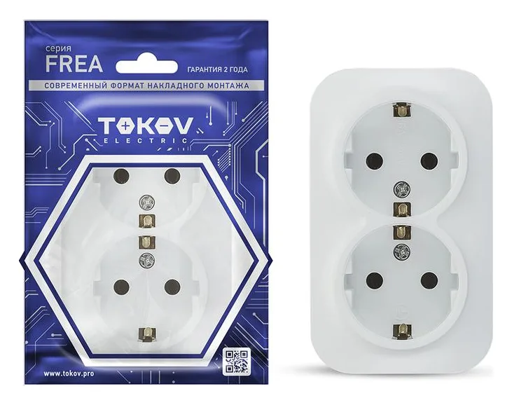 Розетка 2-м ОП Frea 16А IP20 250В с заземл. АБС-пластик бел. TOKOV ELECTRIC TKE-FR-R2Z-C01