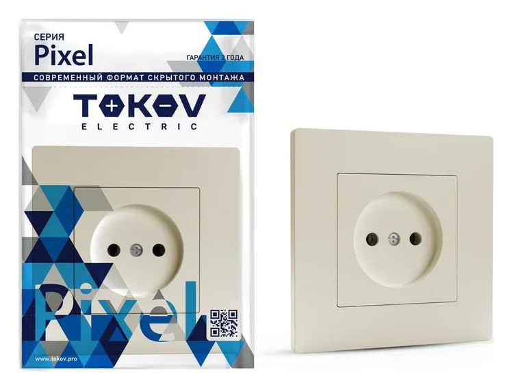 Розетка 1-м СП Pixel 16А IP20 без заземл. в сборе беж. TOKOV ELECTRIC TKE-PX-R1F-C02
