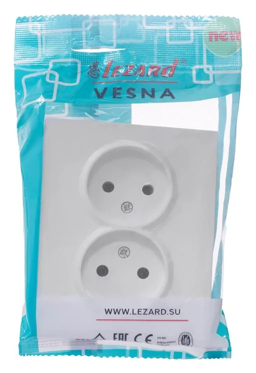 Розетка 2-м СП VESNA без заземл. ПБТ бел. LEZARD 742-0200-128B
