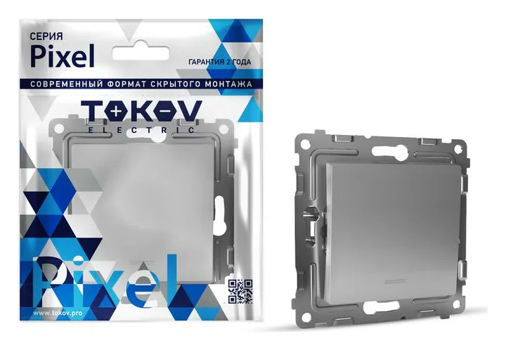 Выключатель 1-кл. СП Pixel 10А IP20 с индикатором механизм алюм. TOKOV ELECTRIC TKE-PX-V1I-C03