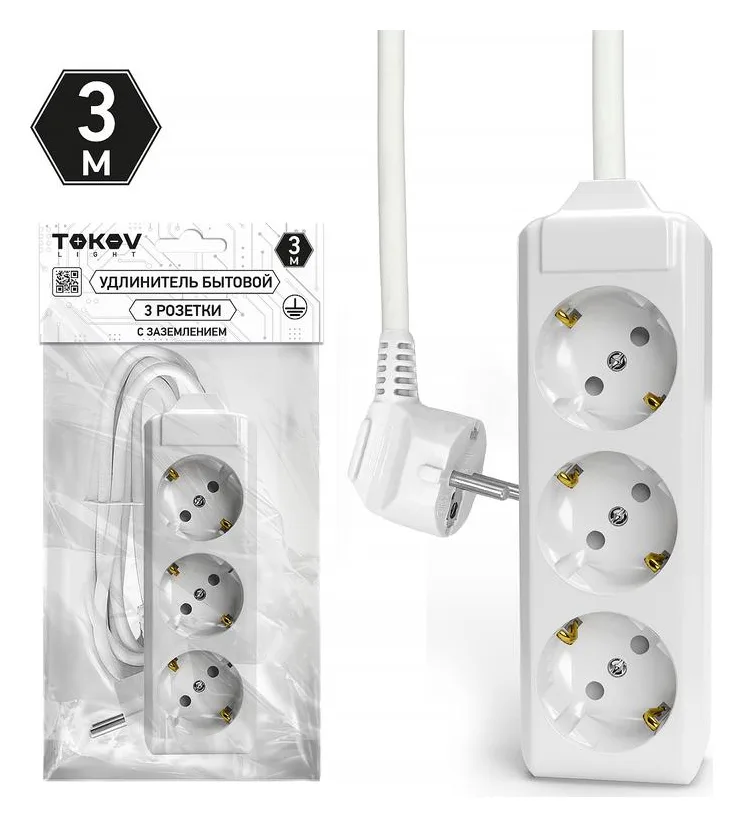 Удлинитель 3х3м с заземл. 10А 3х1.5 TOKOV ELECTRIC TKL-C01-BU3-3-1.5-Z