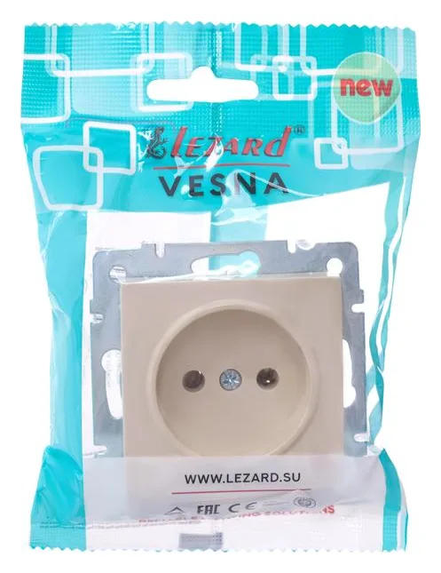 Розетка 1-м СП Vesna без заземл. ПБТ механизм крем. LEZARD 742-0388-121B