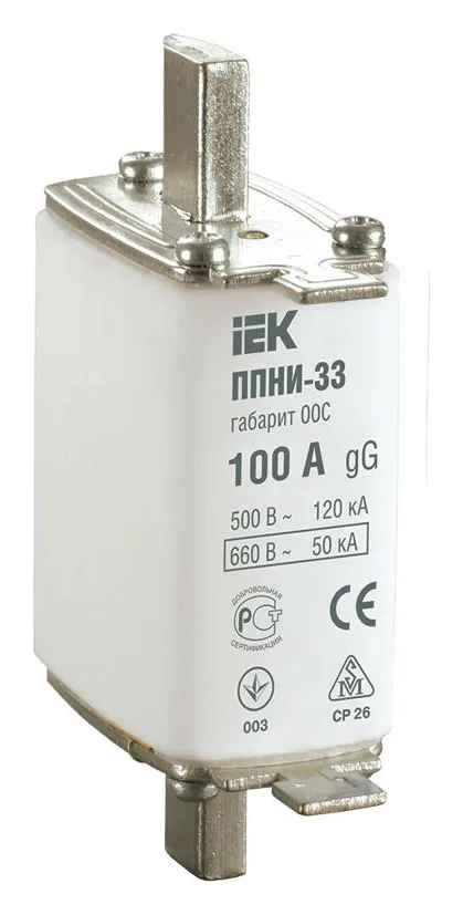 Вставка плавкая ППНИ-33 100А габарит 00С IEK DPP11-100