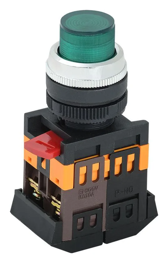 Кнопка ABLFP-22 d22мм 1НО+1НЗ 240В неон зел. GENERICA BBT20-ABLFP-K06