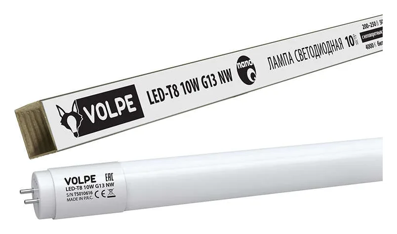 Лампа светодиодная LED-T8-10W/NW/G13/FR/FIX/N 10Вт матовая 4000К нейтр. бел. G13 неповорот. Volpe UL-00001454