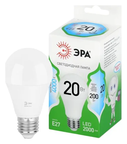 Лампа светодиодная GREEN LINE A60-20W-840-E27 GL 20Вт груша 4000К яркий свет бел. E27 Эра Б0067116