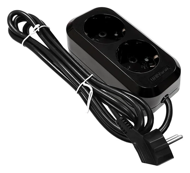 Удлинитель 2х2м с заземл. 16А IP20 Е-302 ПВС 3х1 АБС-пластик черн. UNIVersal 2175
