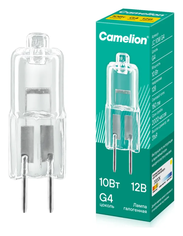 Лампа галогенная JC 10Вт 12В капс. g4 Camelion 2167