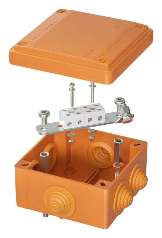 Коробка ответвительная FS 100х100х50мм IP55 4п 450В 6А 4кв.мм с кабельными вводами и клеммниками пластик. DKC FSB11404