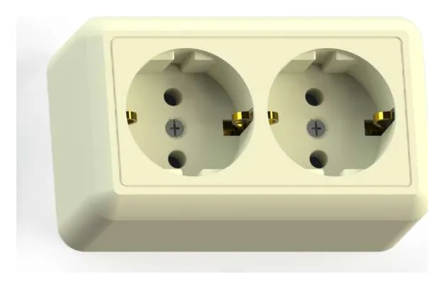 Розетка 2-м ОП Оптима РА16-374 16А IP20 с заземл. с монтаж. пластиной сл. кость Кунцево 8038