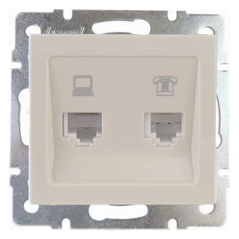 Розетка компьютерная + телефонная 2-м СП Rain RJ45 + RJ11 16А IP20 механизм крем. LEZARD 703-0388-143