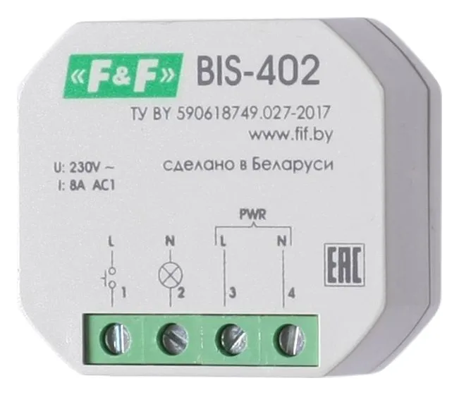 Реле импульсное BIS-402 (для установки в монтажную коробку 230В 8А 1Z IP40) F&F EA01.005.002