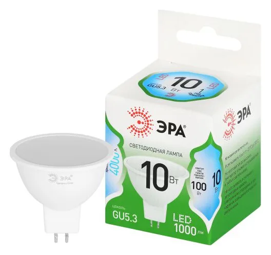 Лампа светодиодная GREEN LINE MR16-10W-840-GU5.3 GL 10Вт софит 4000К яркий свет бел. GU5.3 Эра Б0067064