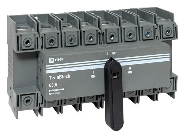 Рубильник 4п 63А реверсивный с рукояткой для прямой установки TwinBlock EKF tb-s-63-4p-rev