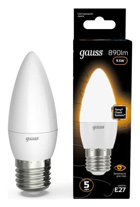 Лампа светодиодная Black 9.5Вт свеча 3000К тепл. бел. E27 890лм GAUSS 103102110