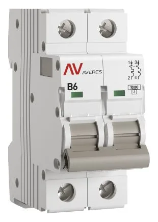 Выключатель автоматический модульный 2п B 6А 10кА AV-10 AVERES EKF mcb10-2-06B-av