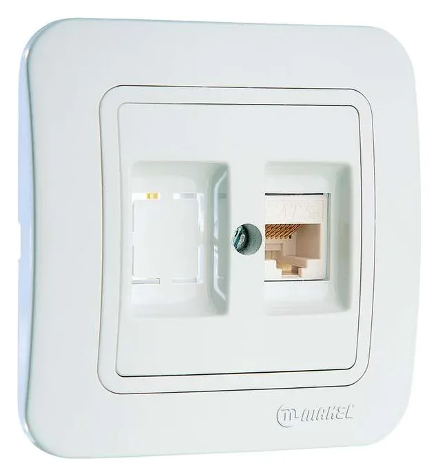 Розетка компьютерная 2-м СП Lillium 16А IP20 кат.5E + гнездо бел./бел. Makel 70035