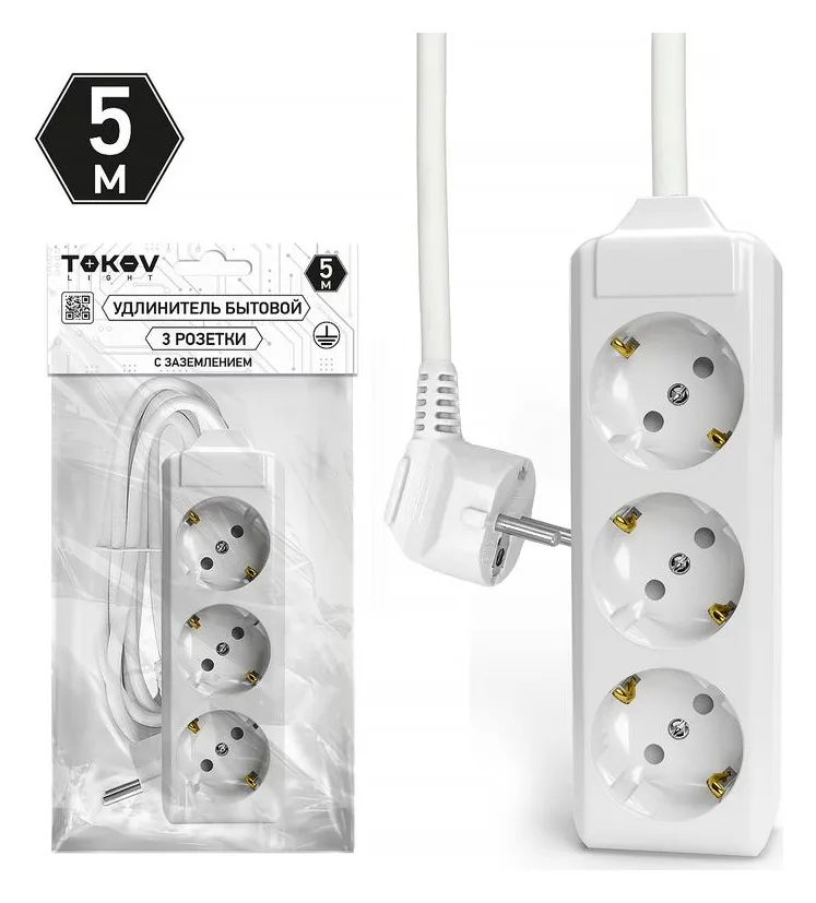 Удлинитель 3х5м с заземл. 10А 3х1.5 TOKOV ELECTRIC TKL-C01-BU3-5-1.5-Z
