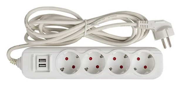 Удлинитель 4х3м 16А IP20 Эксперт 3.5кВт 2хUSB 2.1А ПВС 3х1 PROxima EKF UBA16-2USB-4-03i