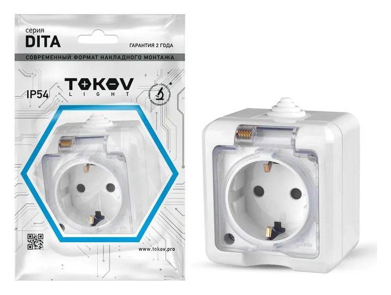 Розетка 1-м ОП Dita 16А IP54 250В с заземл. с прозр. крышкой бел. TOKOV ELECTRIC TKL-DT-R1Z-C01T-IP54