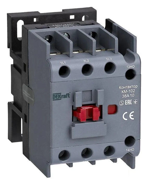 Контактор КМ-102 38А кат. 220В/230В AC 1НО AC-3 AC-4 DEKraft 22313DEK