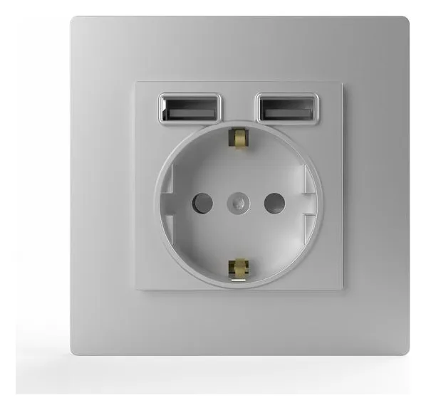 Розетка 1-м СП Pixel IP20 с заземл. с 2-мя заряд. устр. USB тип A+A механизм айс TOKOV ELECTRIC TKE-PX-R1U2A-C34