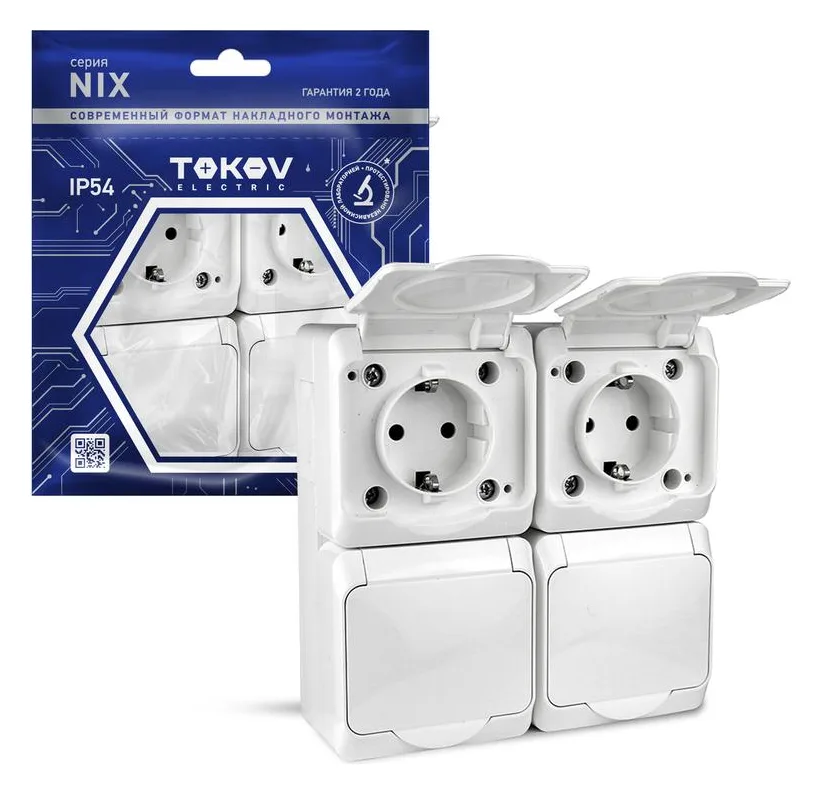 Розетка 4-м ОП Nix 16А IP54 250В с заземл. с крышкой бел. TOKOV ELECTRIC TKE-NX-R4Z-C01-IP54