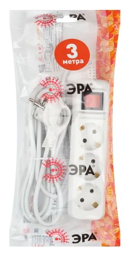 Удлинитель 3х3м с заземл. 10А IP20 UX-3es-3m ПВС 3х0.75 с выкл. Эра Б0035751