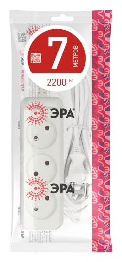 Удлинитель 3х7м без заземл. 10А IP20 U-3-7m-2х1 ПВС 2х1 Эра Б0028357