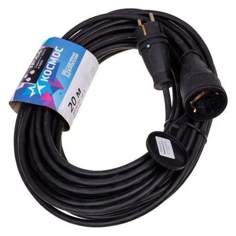 Удлинитель-шнур 1х20м 16А IP44 250В 4кВт оранж. каучук КГ 3х2.5 УХз16 Россия КОСМОС YSHKsm20m-1g(16A)KG