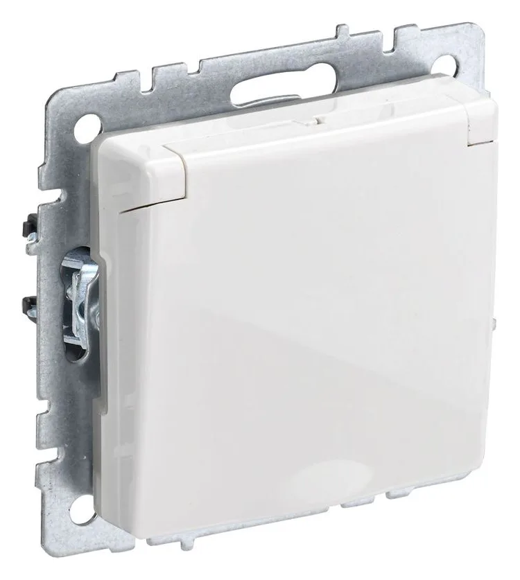 Розетка BRITE РСбш10-3-БрБ 16А IP20 с заземл. защ. шторки с крышкой механизм бел. IEK BR-R16-16-K01